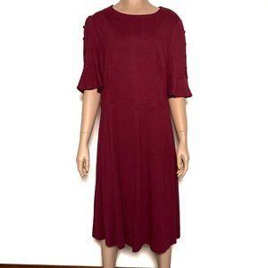 BODEN Women’s Maroon A Line Fit Flare 3/4 Bell Sleeve Dress Size 14R US